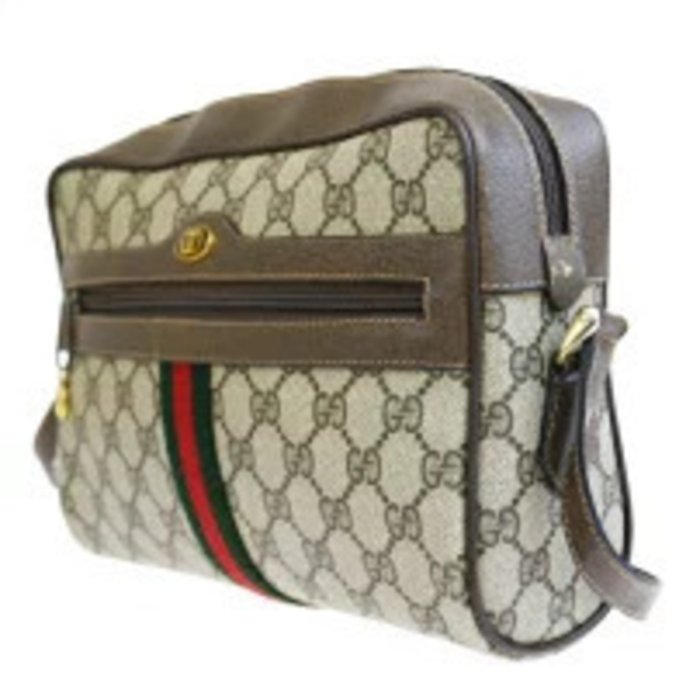 Gucci Red Shoulder GG Green Sherry Brown Bag Leather Green Brown
